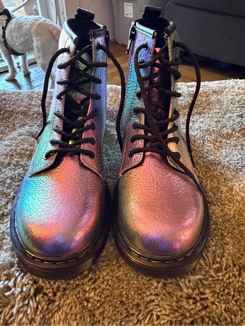 Dr. Martens Iridescent Holographic Lace-Up Combat Boots girls size 3 - Picture 2 of 7